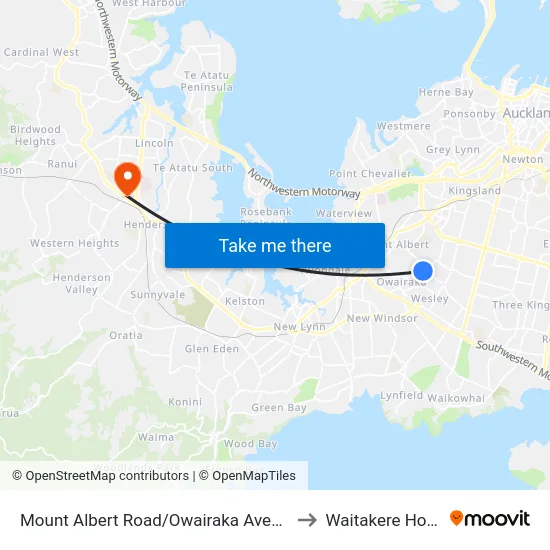 Mount Albert Road/Owairaka Avenue Shops to Waitakere Hospital map