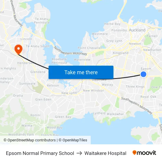 Epsom Normal Primary School to Waitakere Hospital map