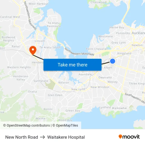 New North Road to Waitakere Hospital map