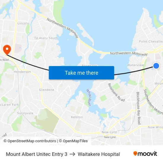 Mount Albert Unitec Entry 3 to Waitakere Hospital map