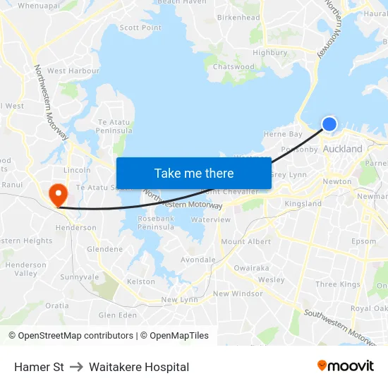 Hamer St to Waitakere Hospital map