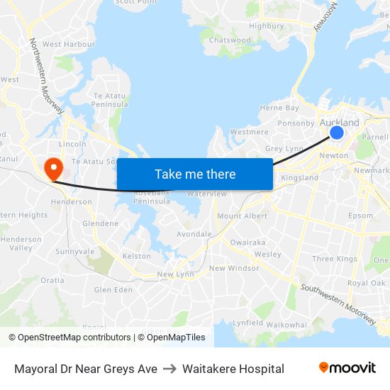 Mayoral Dr Near Greys Ave to Waitakere Hospital map