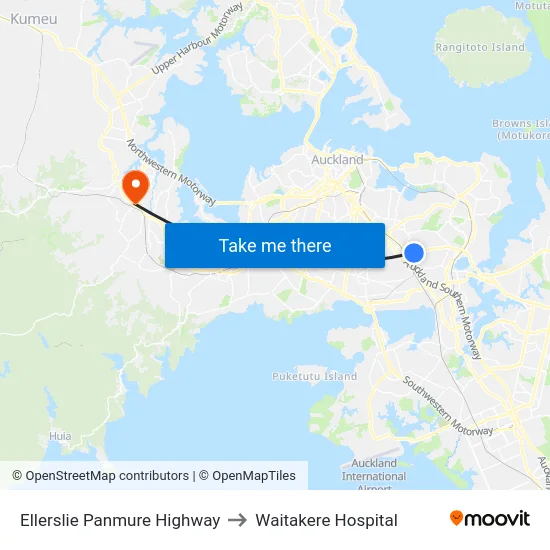 Ellerslie Panmure Highway to Waitakere Hospital map