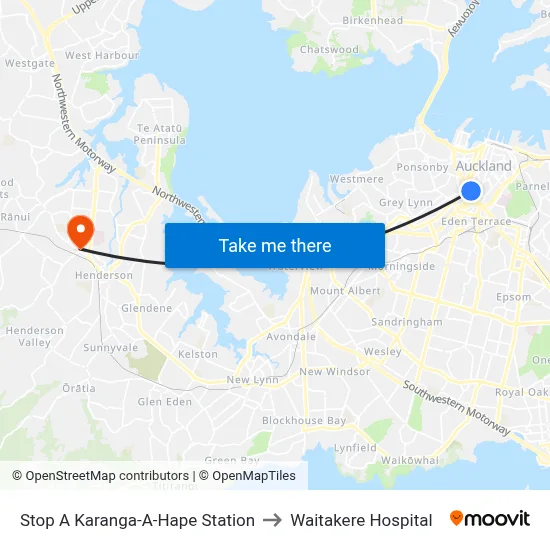 Stop A Karanga-A-Hape Station to Waitakere Hospital map