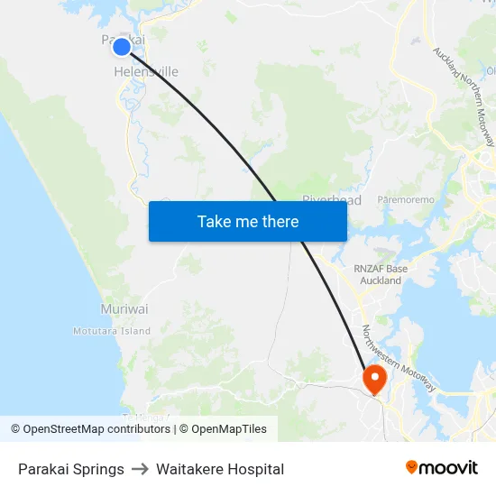 Parakai Springs to Waitakere Hospital map
