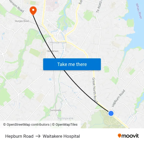 Hepburn Road to Waitakere Hospital map