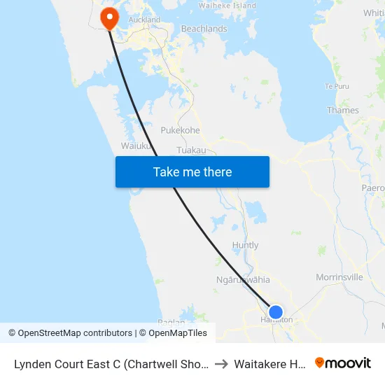 Lynden Court East C (Chartwell Shopping Centre) to Waitakere Hospital map