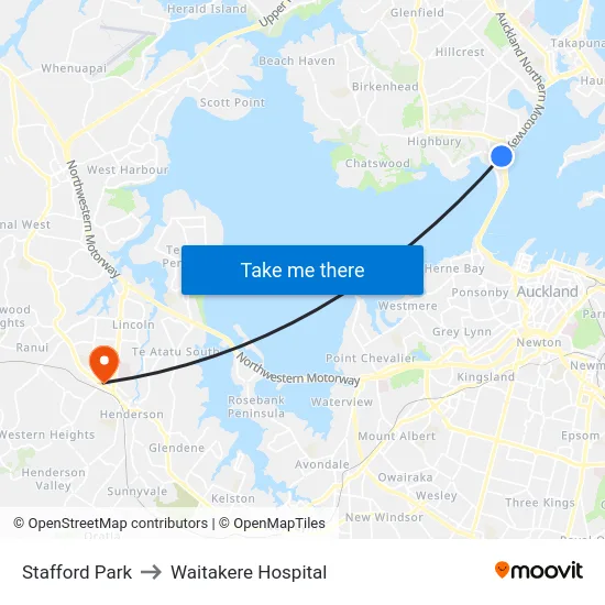 Stafford Park to Waitakere Hospital map