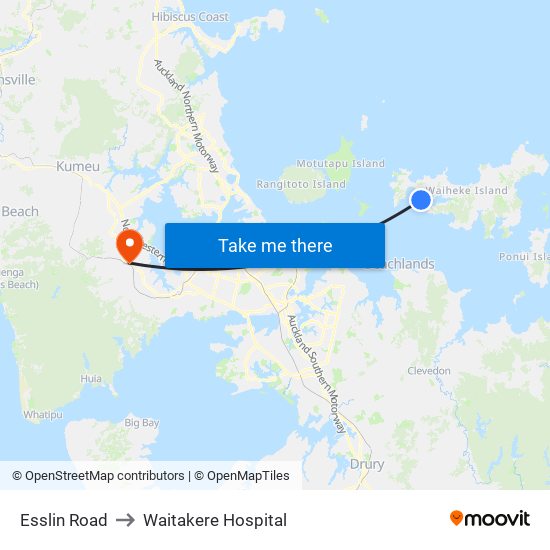 Esslin Road to Waitakere Hospital map
