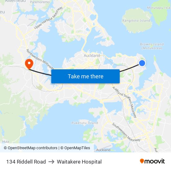 134 Riddell Road to Waitakere Hospital map
