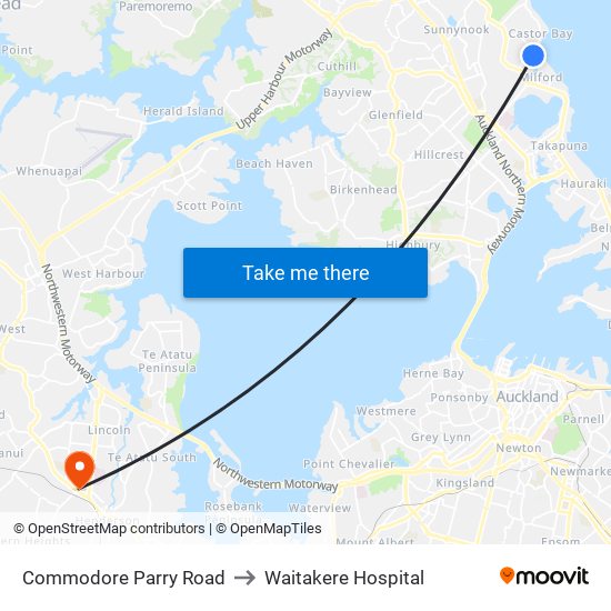 Commodore Parry Road to Waitakere Hospital map