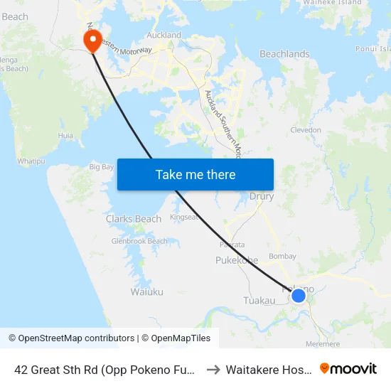 42 Great South Rd, Pokeno (Opp Pokeno Fuel Stop) to Waitakere Hospital map