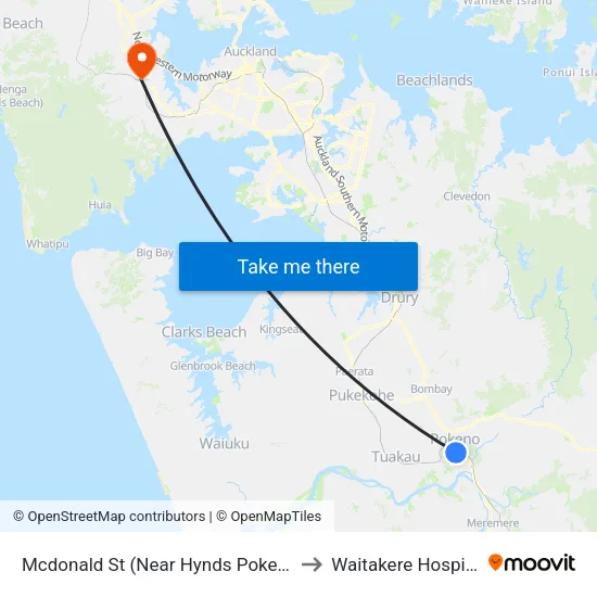 Mcdonald St, Pokeno (Near Hynds) to Waitakere Hospital map