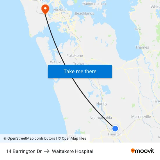 14 Barrington Dr, Hamilton to Waitakere Hospital map