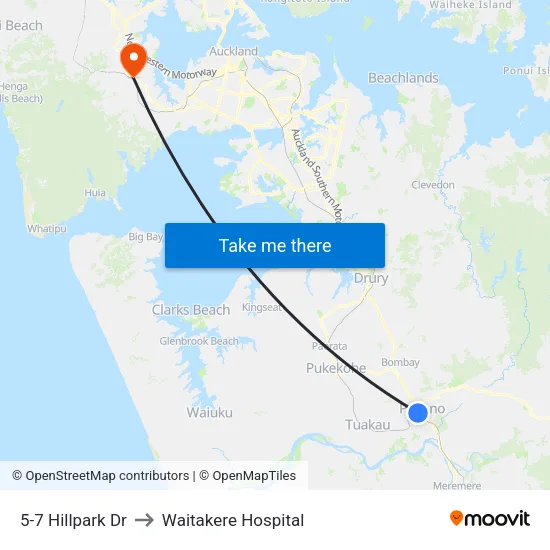 5-7 Hillpark Dr, Pokeno to Waitakere Hospital map