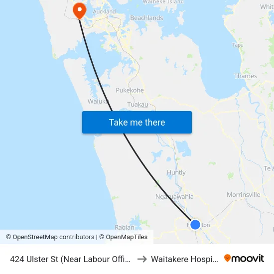424 Ulster St, Hamilton (Near Labour Office) to Waitakere Hospital map