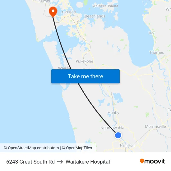 6243 Great South Rd, Horotiu to Waitakere Hospital map