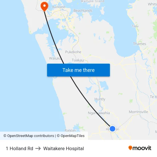 1 Holland Rd, Hamilton to Waitakere Hospital map