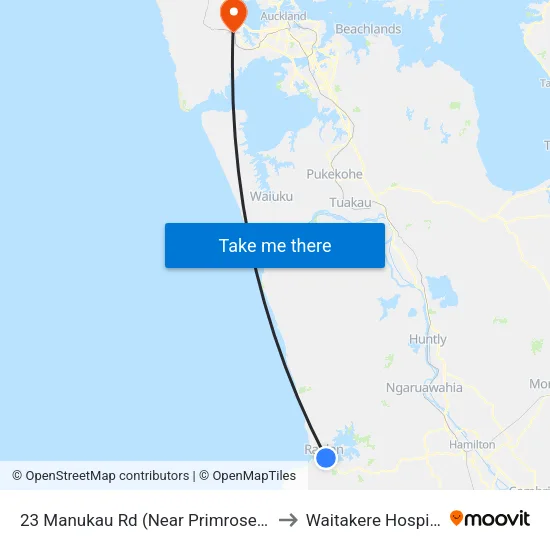 23 Manukau Rd, Raglan (Near Primrose St) to Waitakere Hospital map