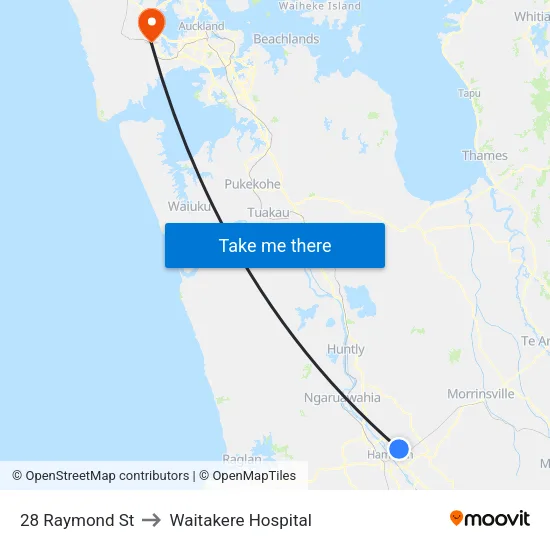 28 Raymond St, Hamilton to Waitakere Hospital map
