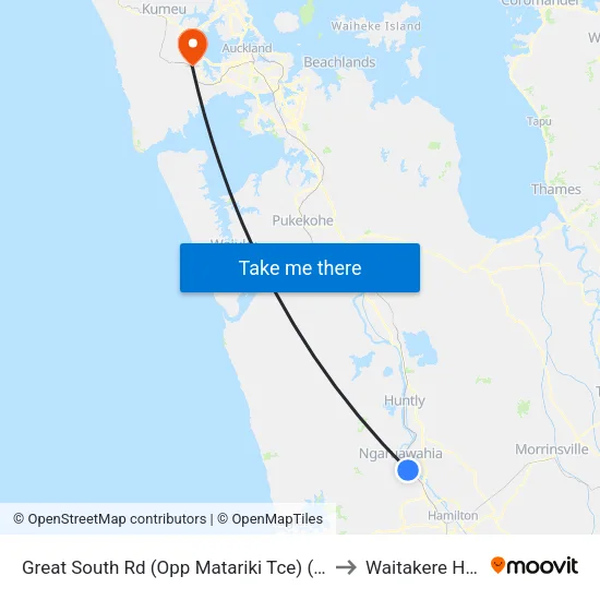 Great South Rd, Ngaruawahia (Opp Matariki Tce) to Waitakere Hospital map
