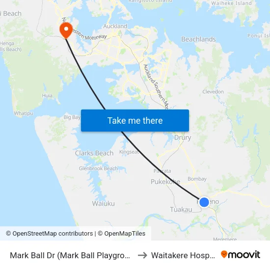 Mark Ball Dr, Pokeno (Mark Ball Playground) to Waitakere Hospital map