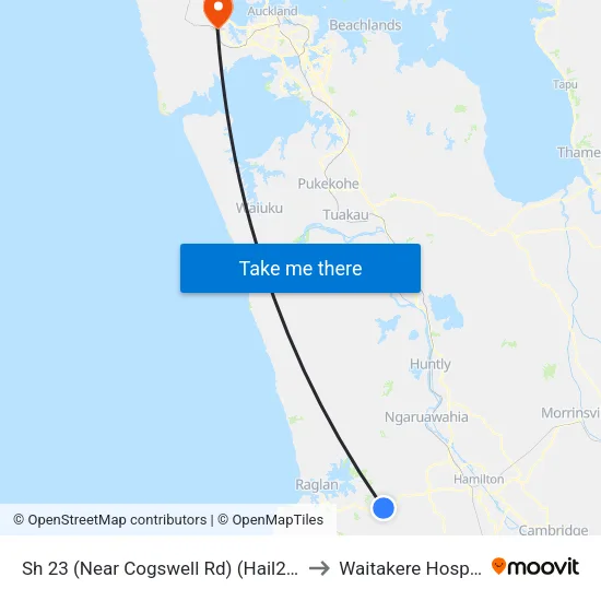 Sh 23, Te Uku (Near Cogswell Rd) (Hail2ride) to Waitakere Hospital map