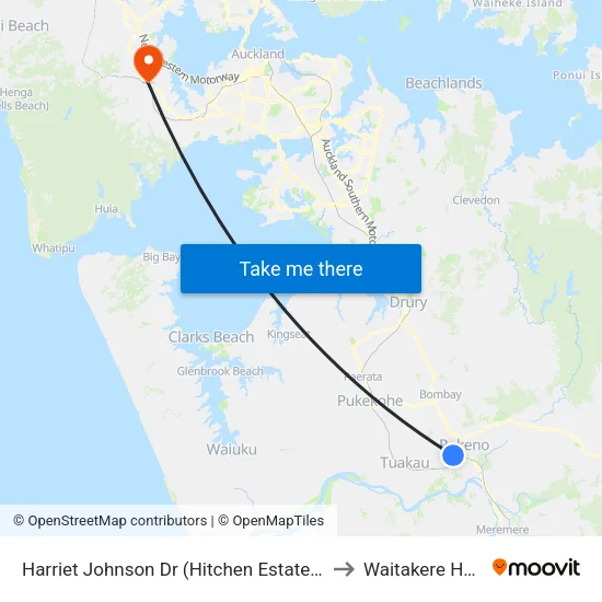 Harriet Johnson Dr, Pokeno (Hitchen Estate Playground) to Waitakere Hospital map