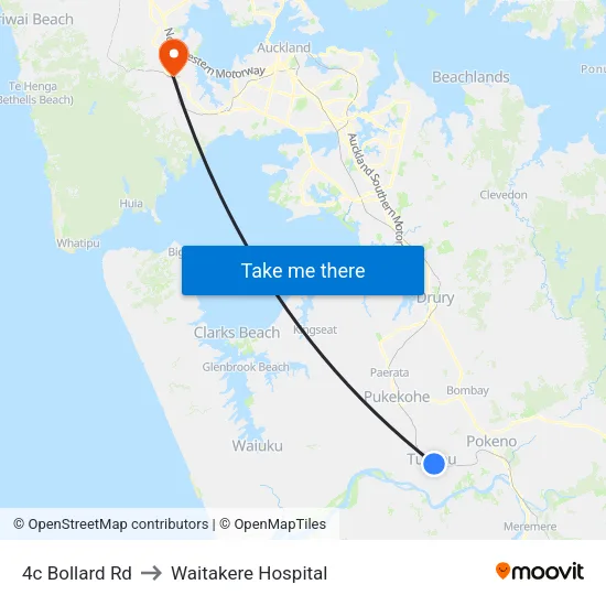 4c Bollard Rd, Tuakau to Waitakere Hospital map