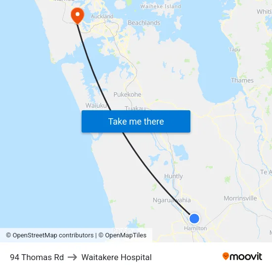 94 Thomas Rd, Hamilton to Waitakere Hospital map