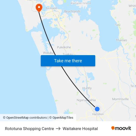 Rototuna Shopping Centre to Waitakere Hospital map