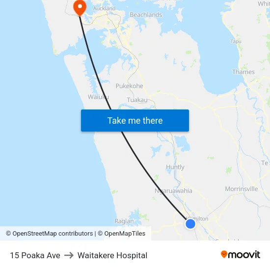 15 Poaka Ave, Hamilton to Waitakere Hospital map