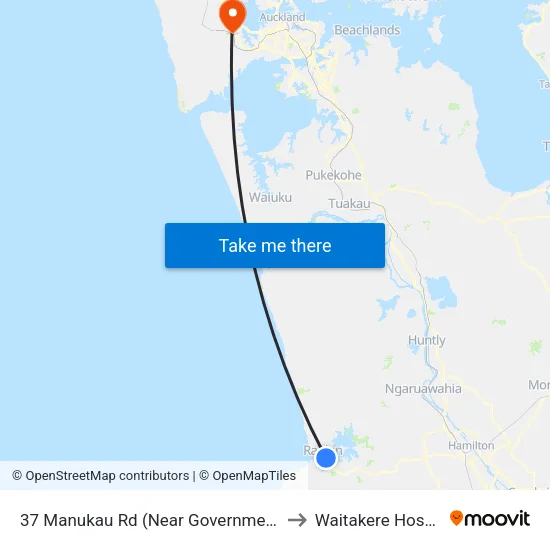 37 Manukau Rd, Raglan (Near Government Rd) to Waitakere Hospital map