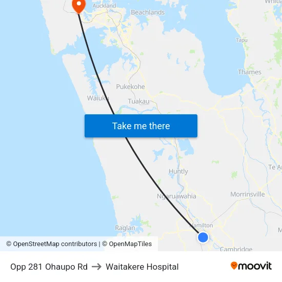 Opp 281 Ohaupo Rd, Hamilton to Waitakere Hospital map