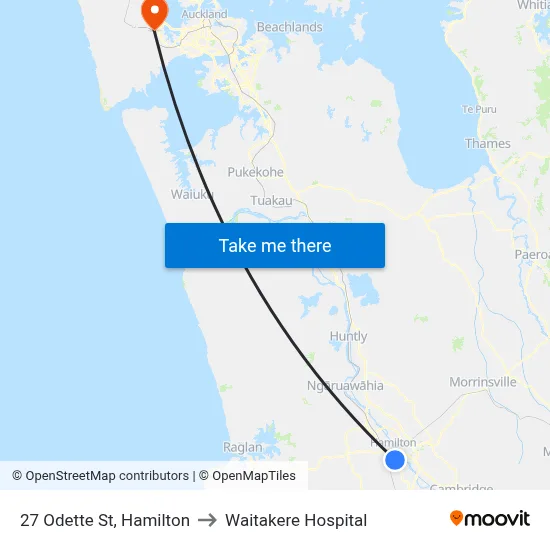 27 Odette St, Hamilton to Waitakere Hospital map
