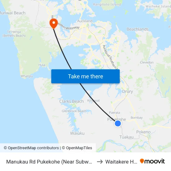 Manukau Rd, Pukekohe (Near Subway Rd) to Waitakere Hospital map