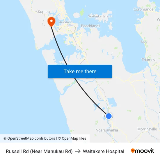 Russell Rd, Huntly (Near Manukau Rd) to Waitakere Hospital map