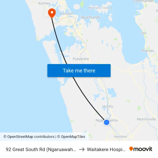 92 Great South Rd, Ngaruawahia to Waitakere Hospital map