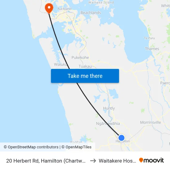 20 Herbert Rd, Hamilton (Chartwell Park) to Waitakere Hospital map