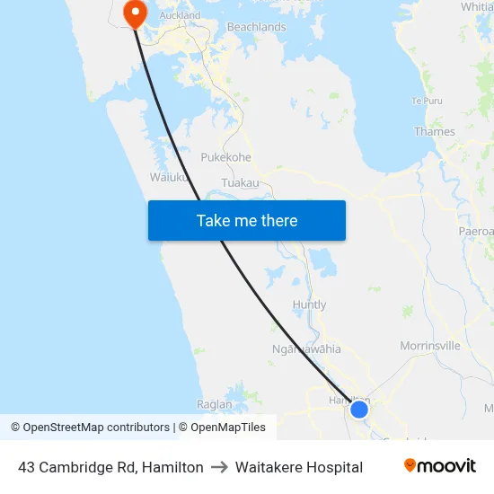 43 Cambridge Rd, Hamilton to Waitakere Hospital map