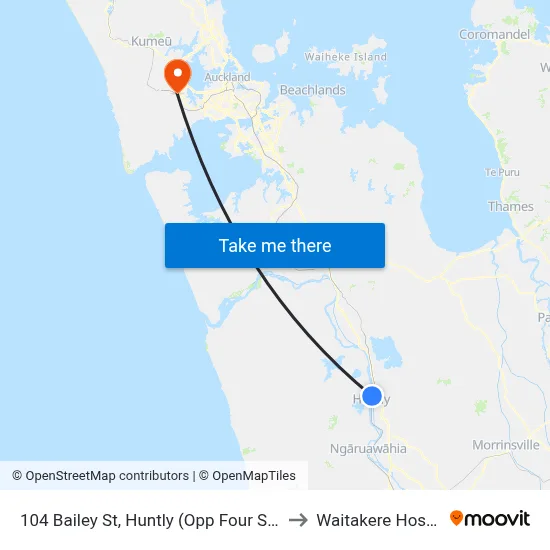 104 Bailey St, Huntly (Opp Four Square) to Waitakere Hospital map