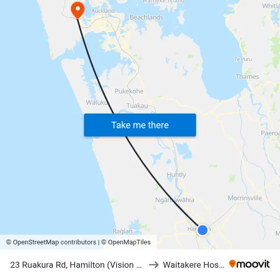 23 Ruakura Rd, Hamilton (Vision College) to Waitakere Hospital map