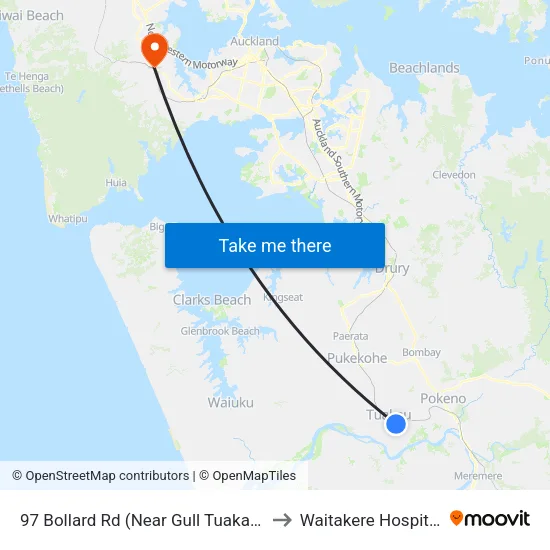 97 Bollard Rd, Tuakau (Near Gull) to Waitakere Hospital map