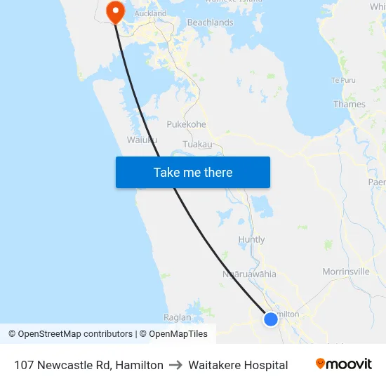 107 Newcastle Rd, Hamilton to Waitakere Hospital map
