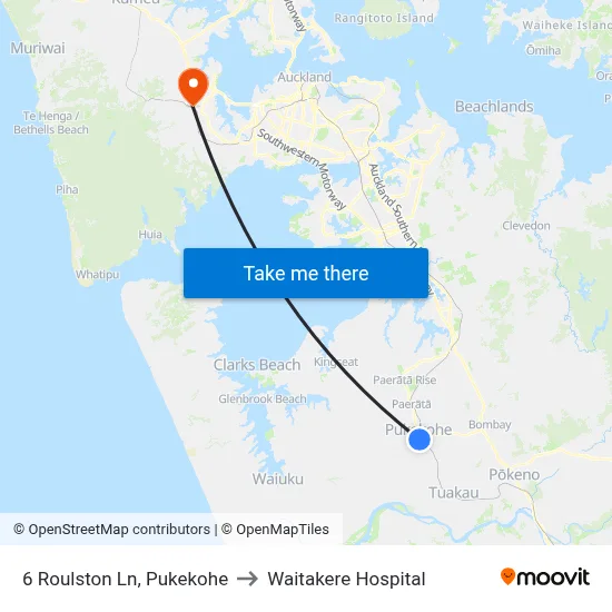 6 Roulston Ln, Pukekohe to Waitakere Hospital map