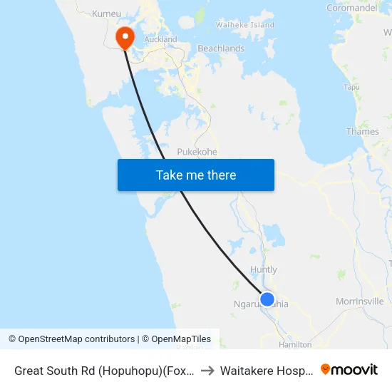 Great South Rd, Hopuhopu (Fox Rd) to Waitakere Hospital map