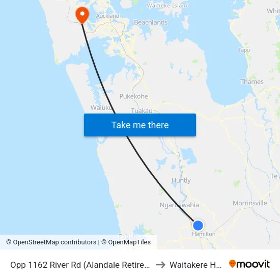 Opp 1162 River Rd, Hamilton (Alandale Retirement Village) to Waitakere Hospital map