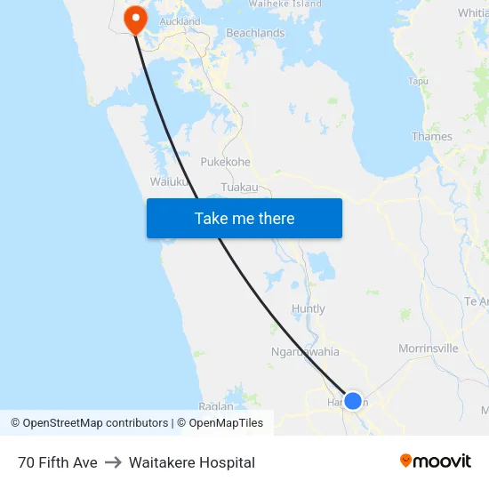 70 Fifth Ave, Hamilton to Waitakere Hospital map