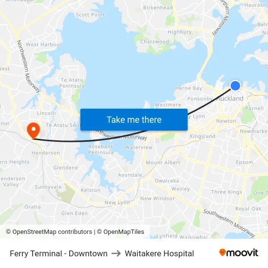 Ferry Terminal - Downtown to Waitakere Hospital map