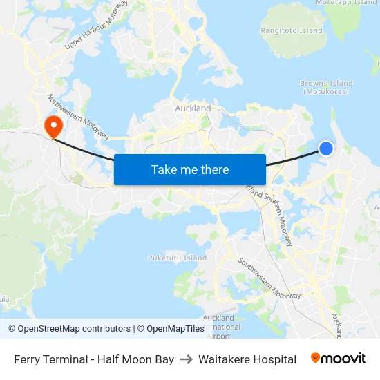 Ferry Terminal - Half Moon Bay to Waitakere Hospital map